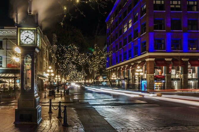Vancouver Small Group Night Tour w/Capilano + Grouse Mtn Dinner - Gastown + Chinatown at night: steam clocks, brick streets, and quick hits